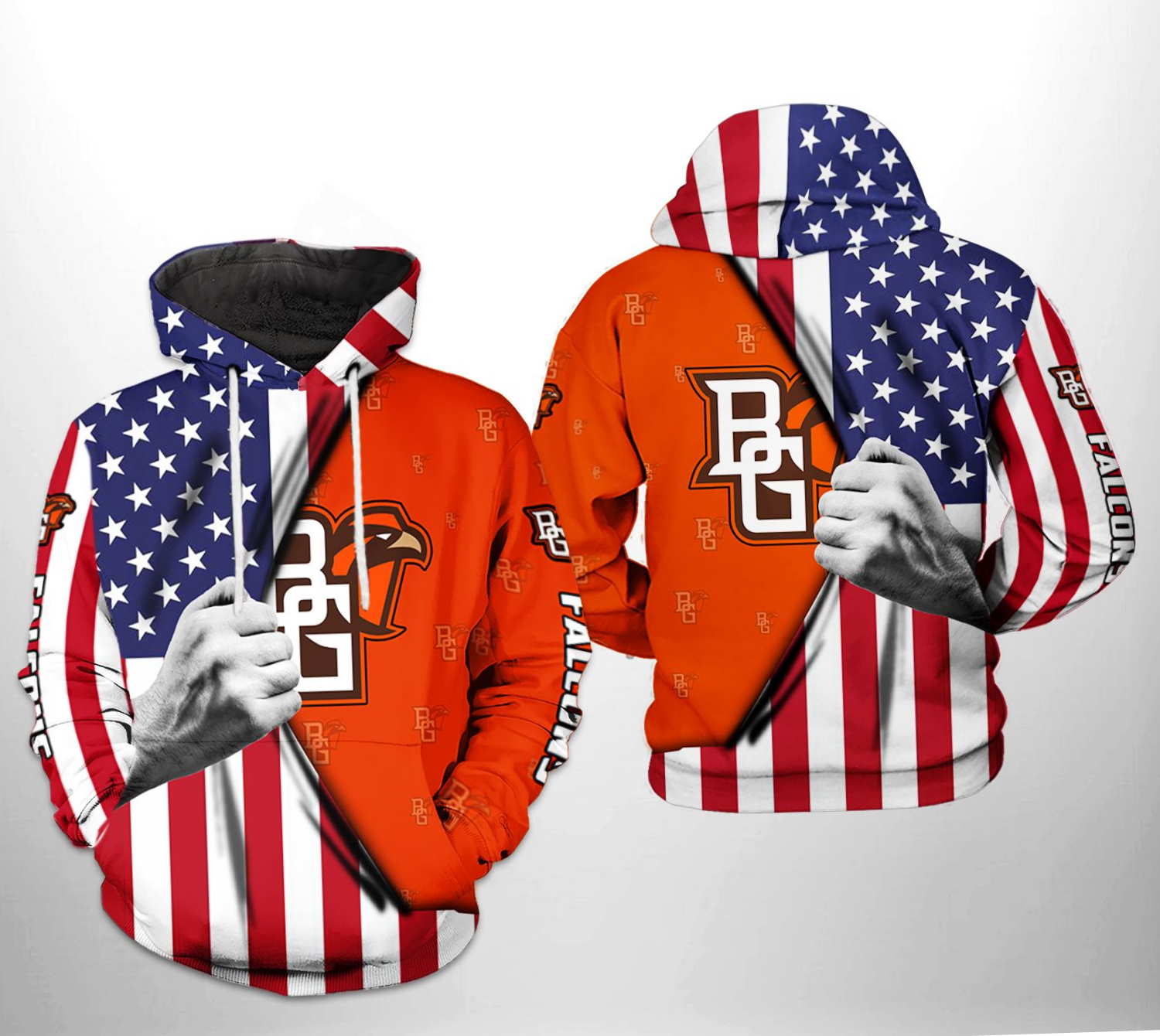 Go Full American with Bowling Green Falcons NCAA US Flag 3D Hoodie