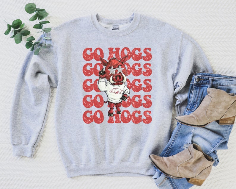 Go Hogs Sweatshirt, Razorbacks Sweater, Woo Pig Sooie Crewneck, University Of Arkansas Sweatshirt, Football Tee, Hoodie - Image 2