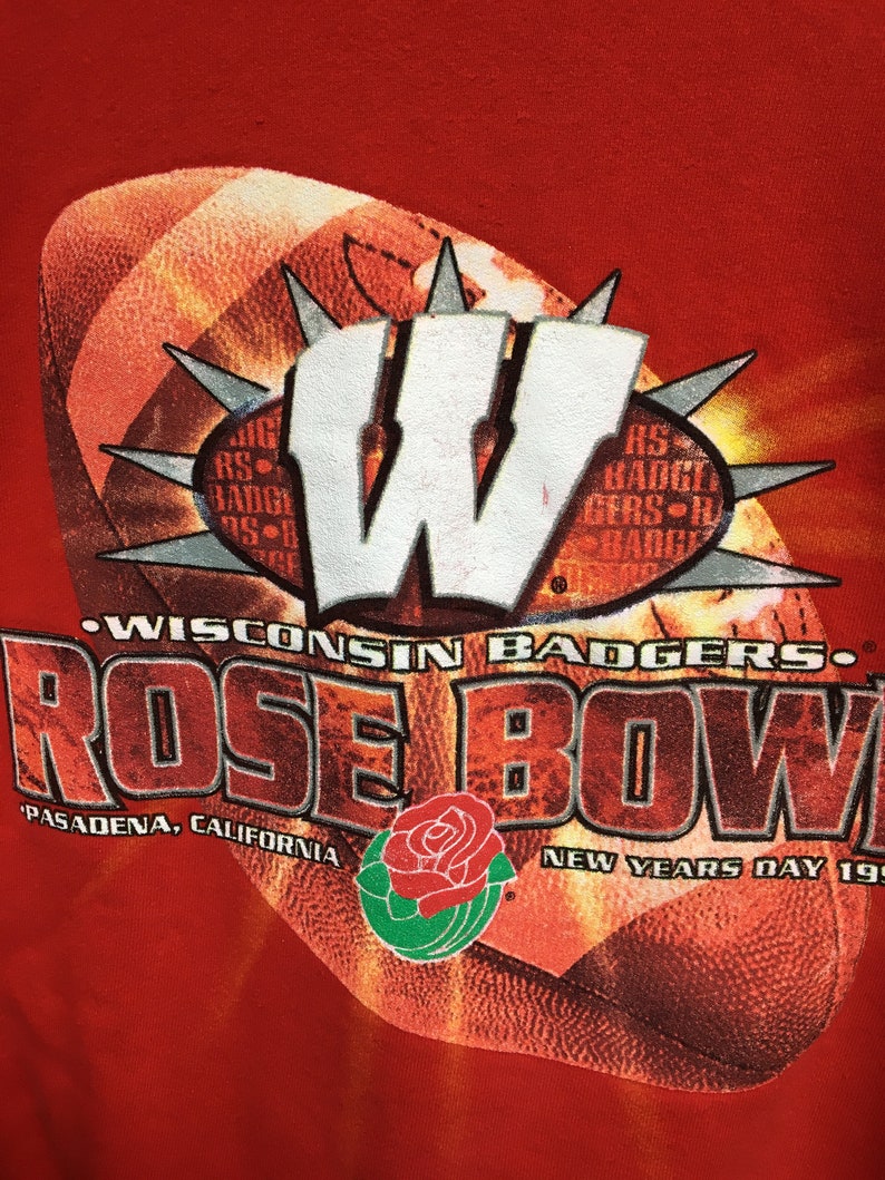 Go Retro with a University of Wisconsin Badgers Vintage 90's Rose Bowl Pro Player Football Crewneck Sweatshirt - Image 2