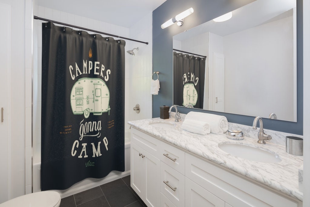 Go camping in style with this Campers Gonna Camp Shower Curtain - Image 2