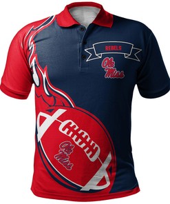 Go for a Fiery Look with the NCAA Ole Miss Rebels Red Flame Ball Blue Polo Shirt with Breathable Fabric