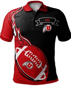 Go for a Fiery Look with the NCAA Utah Utes Red Flame Ball Black Polo Shirt with Breathable Fabric