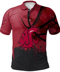 Go for a Grunge Look with the NCAA Washington State Cougars Red Grunge Pattern Polo Shirt with Custom Text and Number