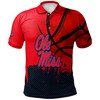 Go for a Unique Look with the NCAA Ole Miss Rebels Red and Blue Grunge Polo Shirt with Your Own Text and Number