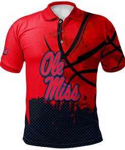 Go for a Unique Look with the NCAA Ole Miss Rebels Red and Blue Grunge Polo Shirt with Your Own Text and Number