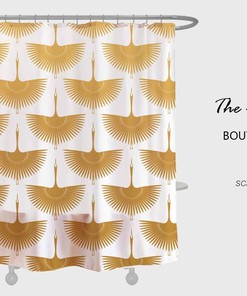 Gold Crane Shower Curtain with Heavy Duty Polyester Fabric - Waterproof and Durable