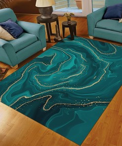Gold Starlight Line and Emerald Green Art Deco Rug with Retro Inspiration for Chic Home Decor
