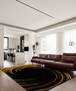 Gold Swirl Striped Area Rug - A 3D Vortex Illusion Soft Washable Carpet for Kids' Rooms, Dining Rooms, and Living Areas