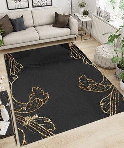 Golden Flower Edge Area Rugs with Pure Black BackgRug Color Carpet and Fine Pile High Density