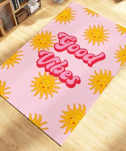 Good Vibes Retro Trippy Sun Rug - 70s Groovy Preppy Room Decor, Abstract Funky Rug with Large 70s Rug