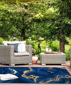 Gorgeous Sapphire Navy Blue Black Gold Marble Decor Art Rugs for Modern Indoor and Outdoor Style