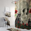 Gothic Day of the Dead Skull Shower Curtain Set with Crow, Owl, and Rose Design