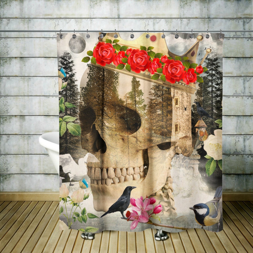 Gothic Skull Shower Curtain, Creepy Bathroom Decor with Restroom Shower Curtain Ideas