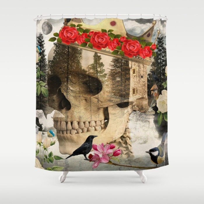 Gothic Skull Shower Curtain, Creepy Bathroom Decor with Restroom Shower Curtain Ideas - Image 2