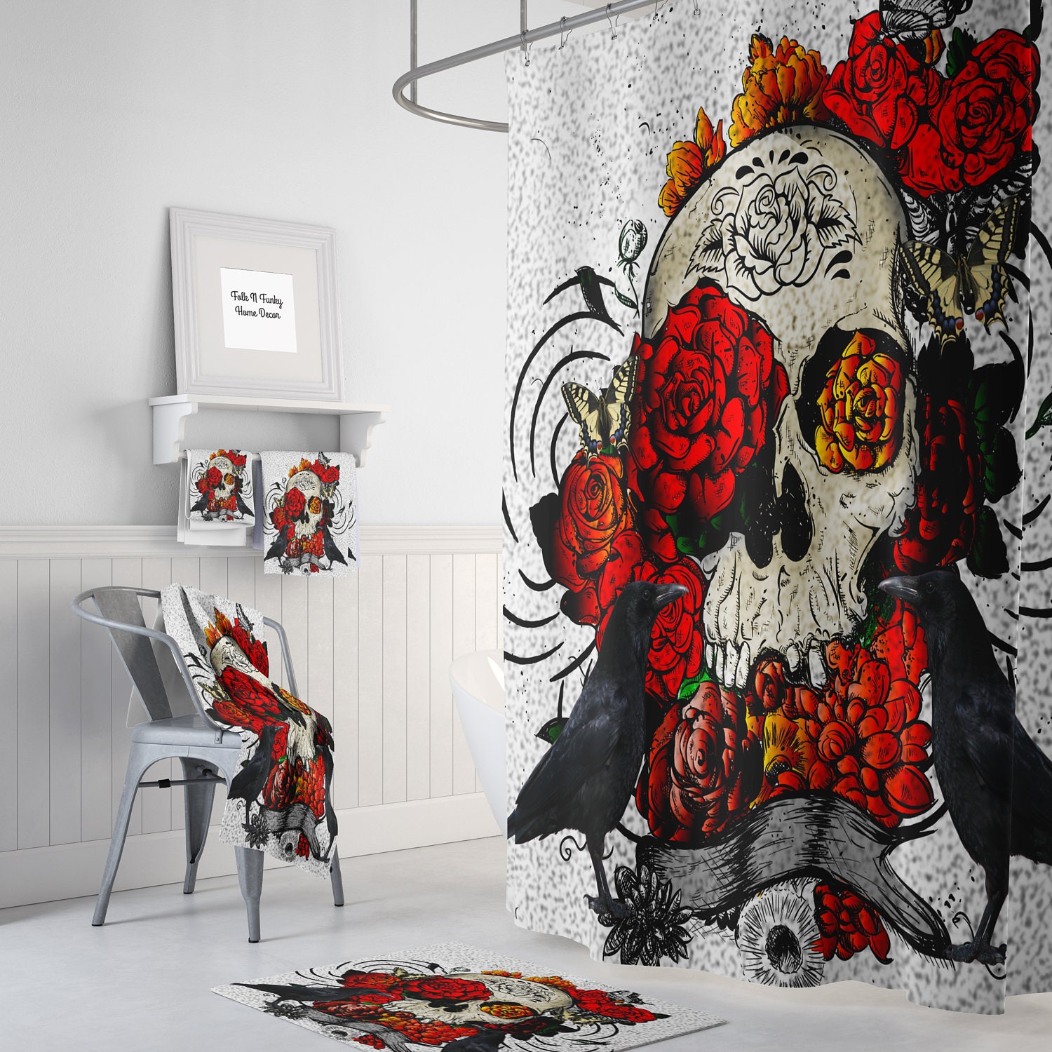 Gothic Skull Shower Curtain with Unique Bathroom Decor