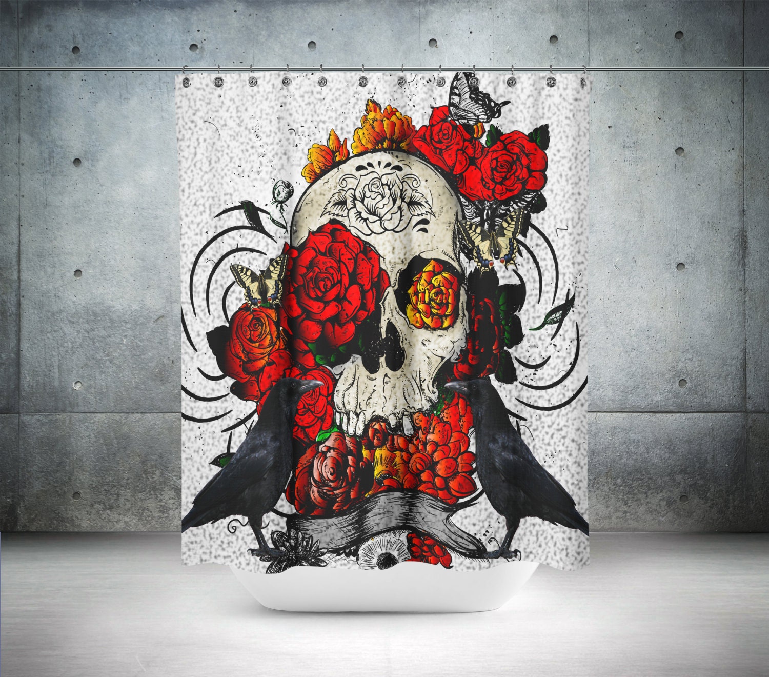 Gothic Skull Shower Curtain with Unique Bathroom Decor - Image 3
