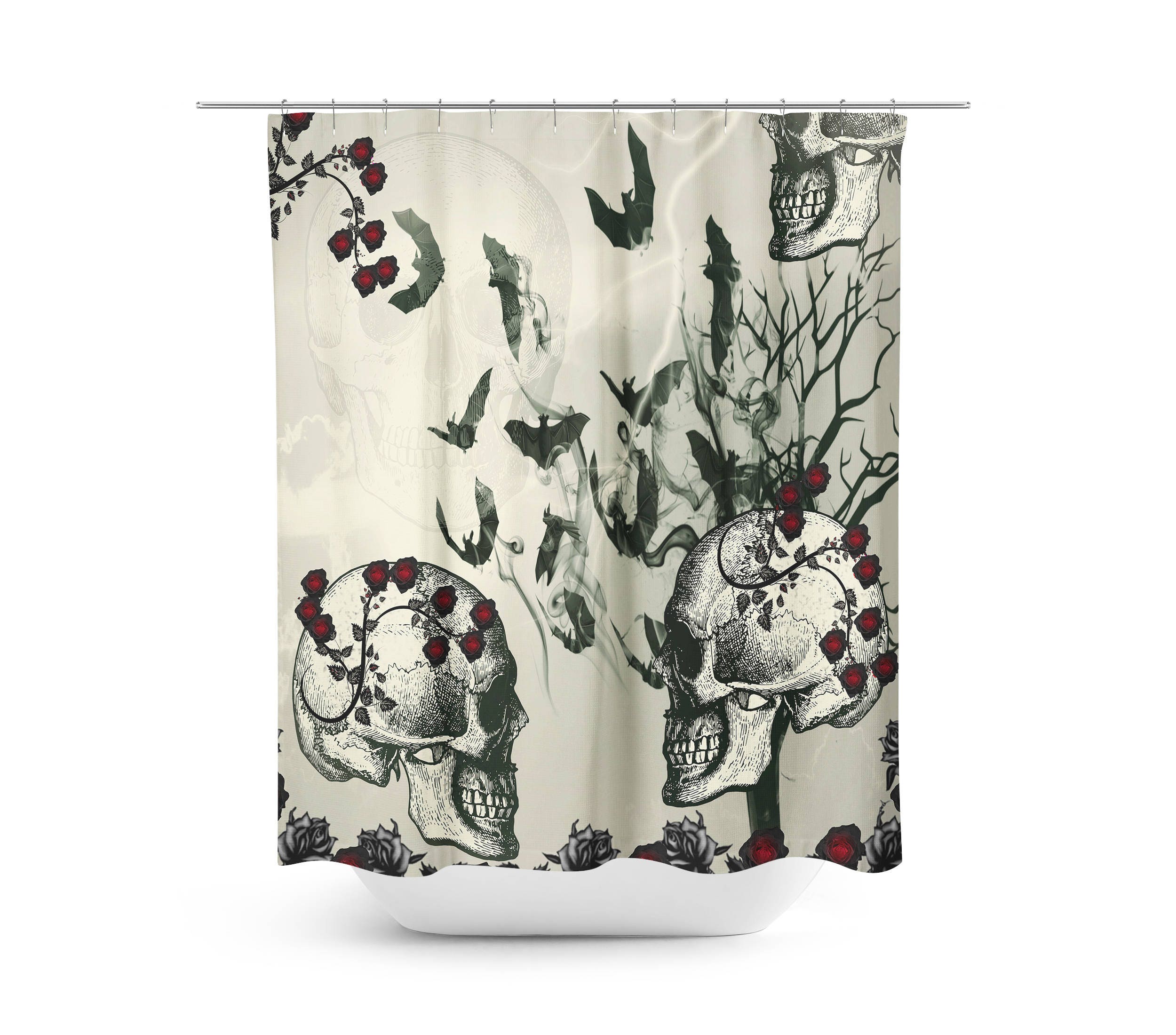 Gothic Skulls and Bats Shower Curtain for a Spooky Bathroom - Image 3