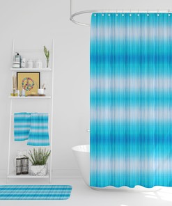 Gradient Blue Boho Shower Curtain Optional Bath Mat and Towels with At Home Shower Curtains Print