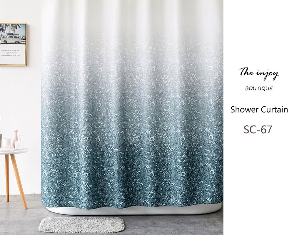 Gradient Blue Waterproof Polyester Shower Curtain for Modern Bathroom Decoration