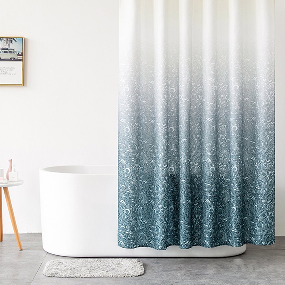Gradient Blue Waterproof Polyester Shower Curtain for Modern Bathroom Decoration - Image 2