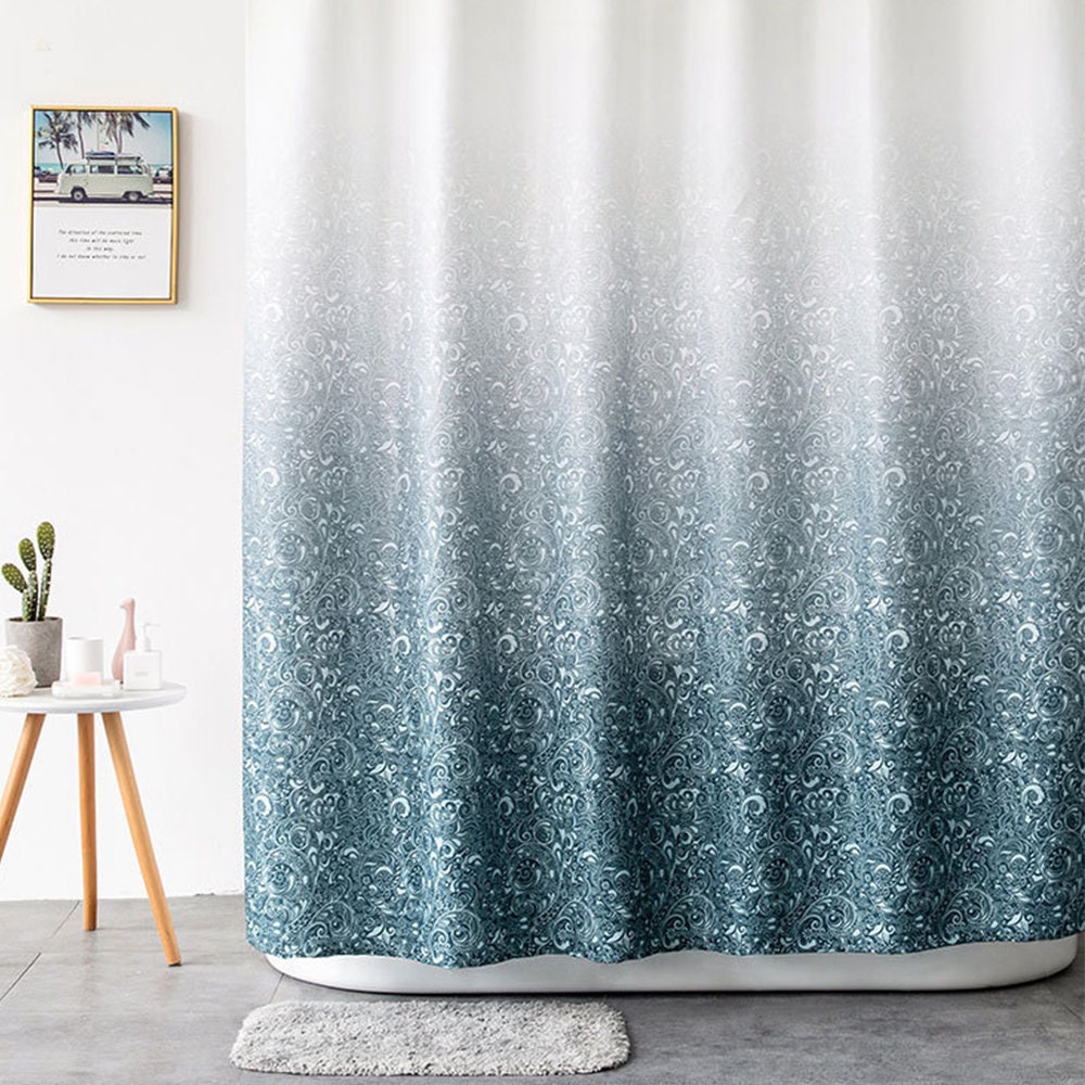 Gradient Blue Waterproof Polyester Shower Curtain for Modern Bathroom Decoration - Image 3