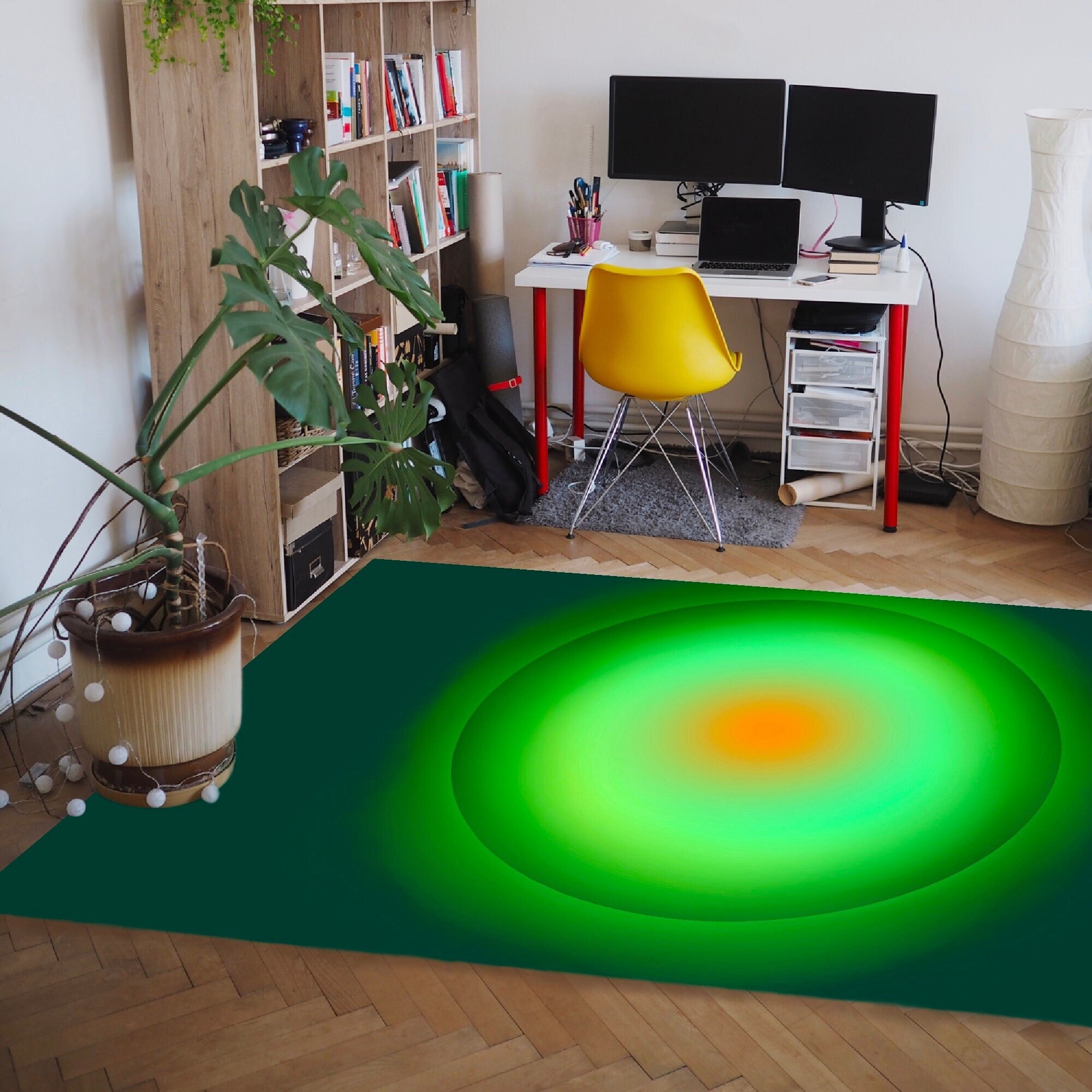 Gradient Emerald Green Vortex Illusion Rug with Personalized Name or Sentence for Modern Home Decor - Image 2