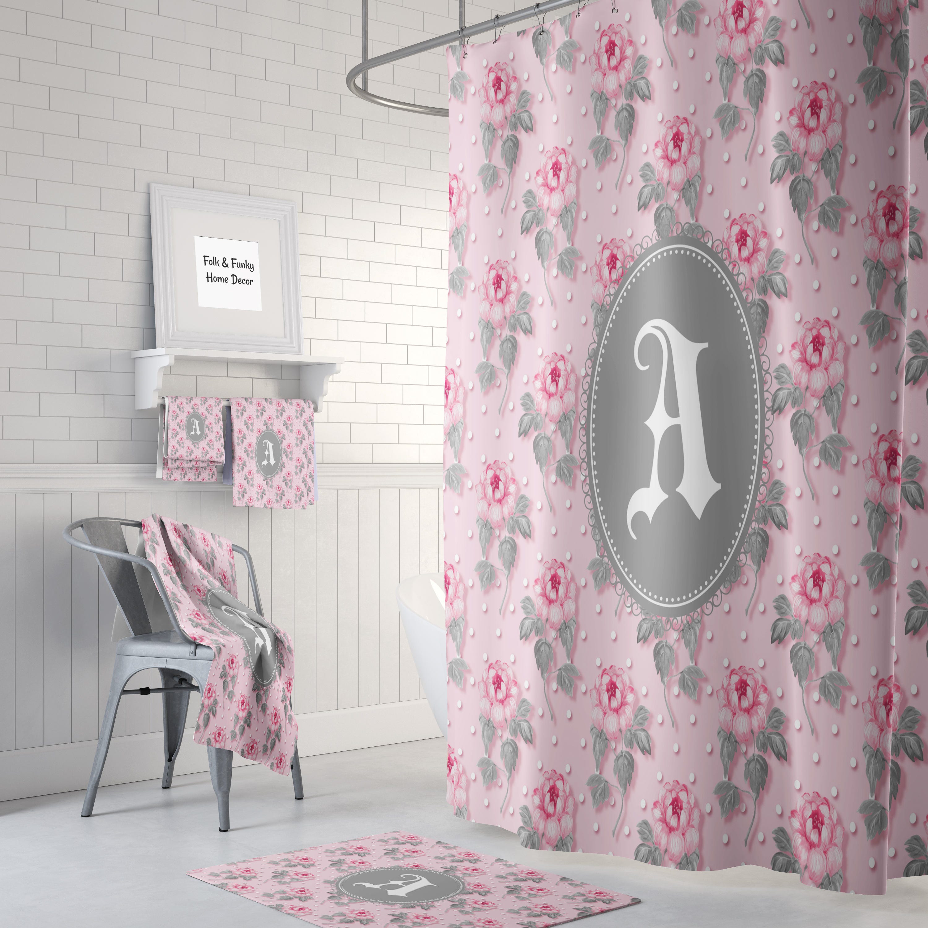 Granny Chic Personalized Shower Curtain with Vintage-Style Bath Items