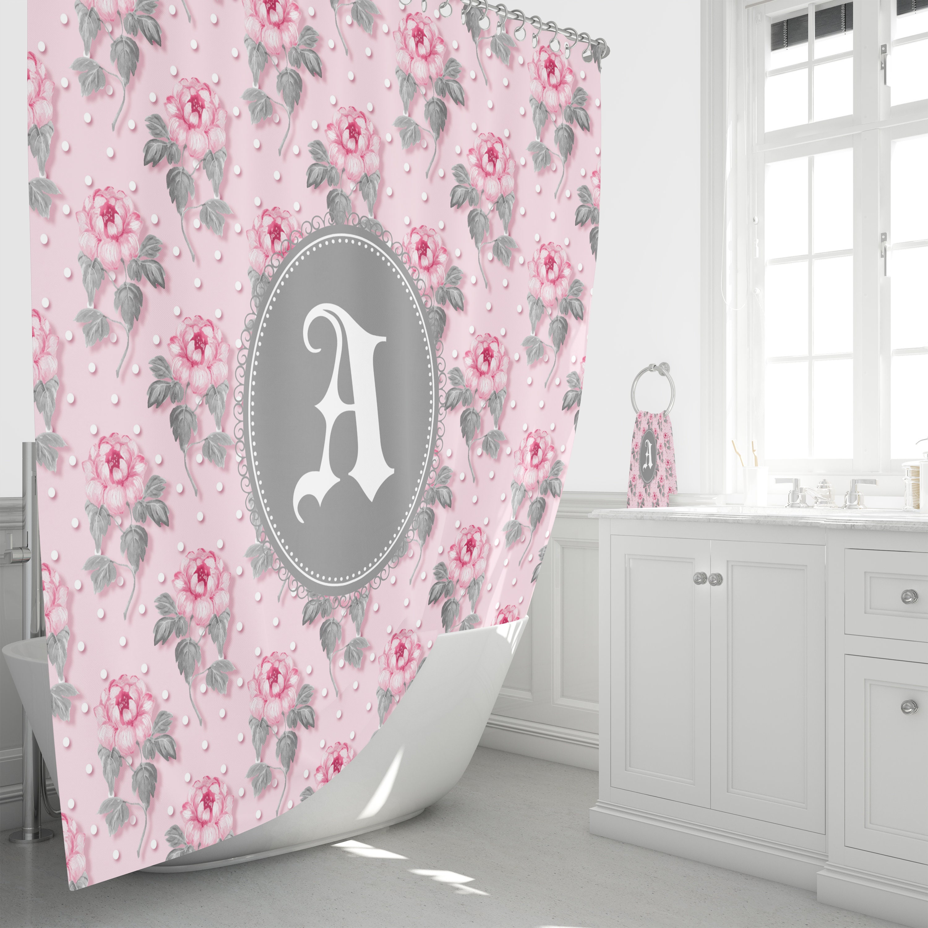 Granny Chic Personalized Shower Curtain with Vintage-Style Bath Items - Image 2