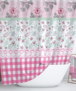Granny Chic Pink Floral and Gingham Shower Curtain Set