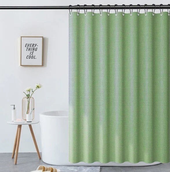 Grass Green Linen-textured Shower Curtain, Extra Heavy Curtain Waterproof, Small Grommets Curtain