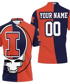 Grateful Dead Skull Illinois Fighting Illini Personalized Polo Shirt with 3D Print design