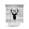 Gray Hunting Lodge Monogram Shower Curtain, Deer Head Antler Bathtub Curtain, Woodland Bathroom, Rustic Shower