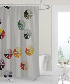 Gray Linen Print Modern Lifestyle Umbrella Cutouts Premium FABRIC SHOWER CURTAIN