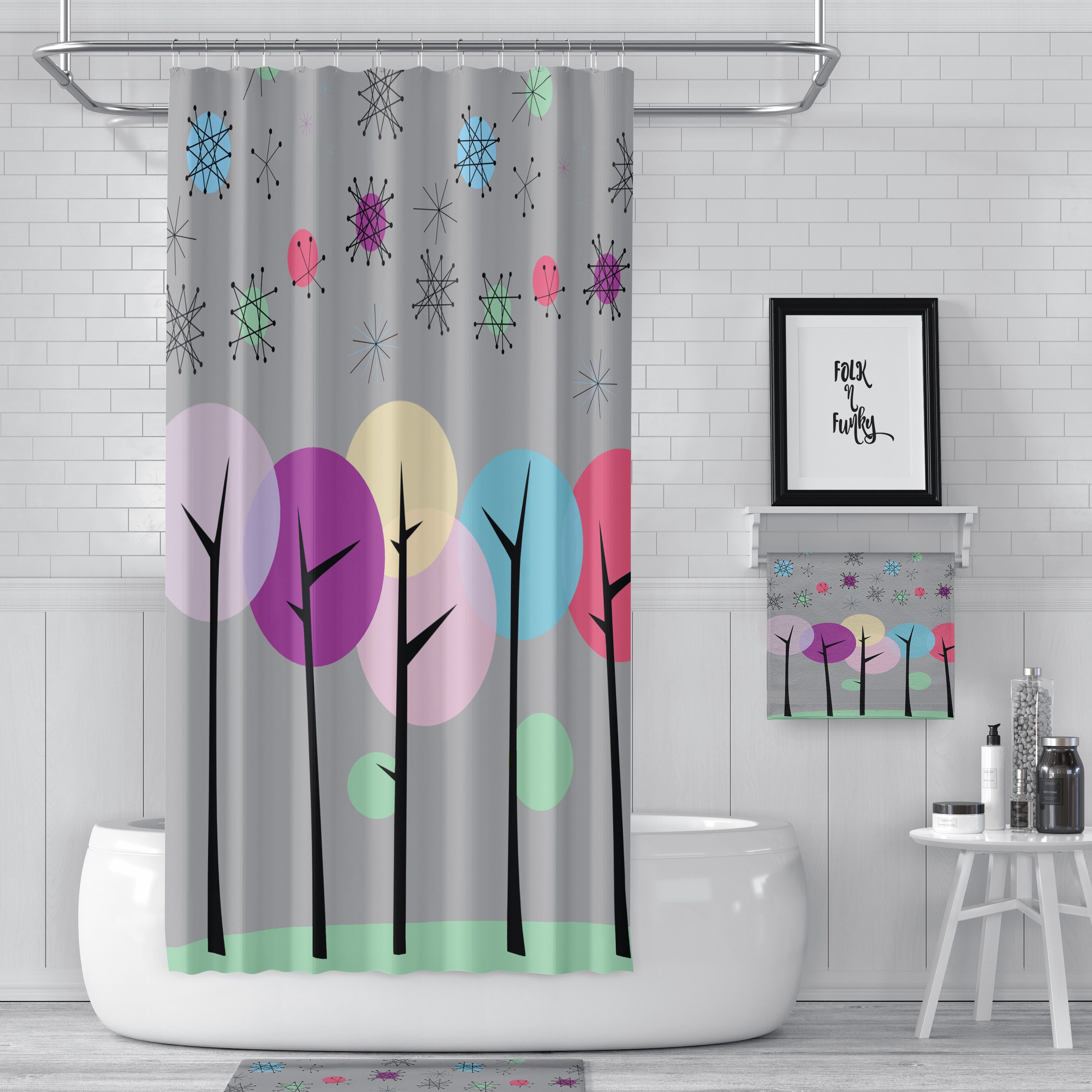 Gray Mid Century Modern Shower Curtain - For a Sleek and Modern Bathroom - Image 2