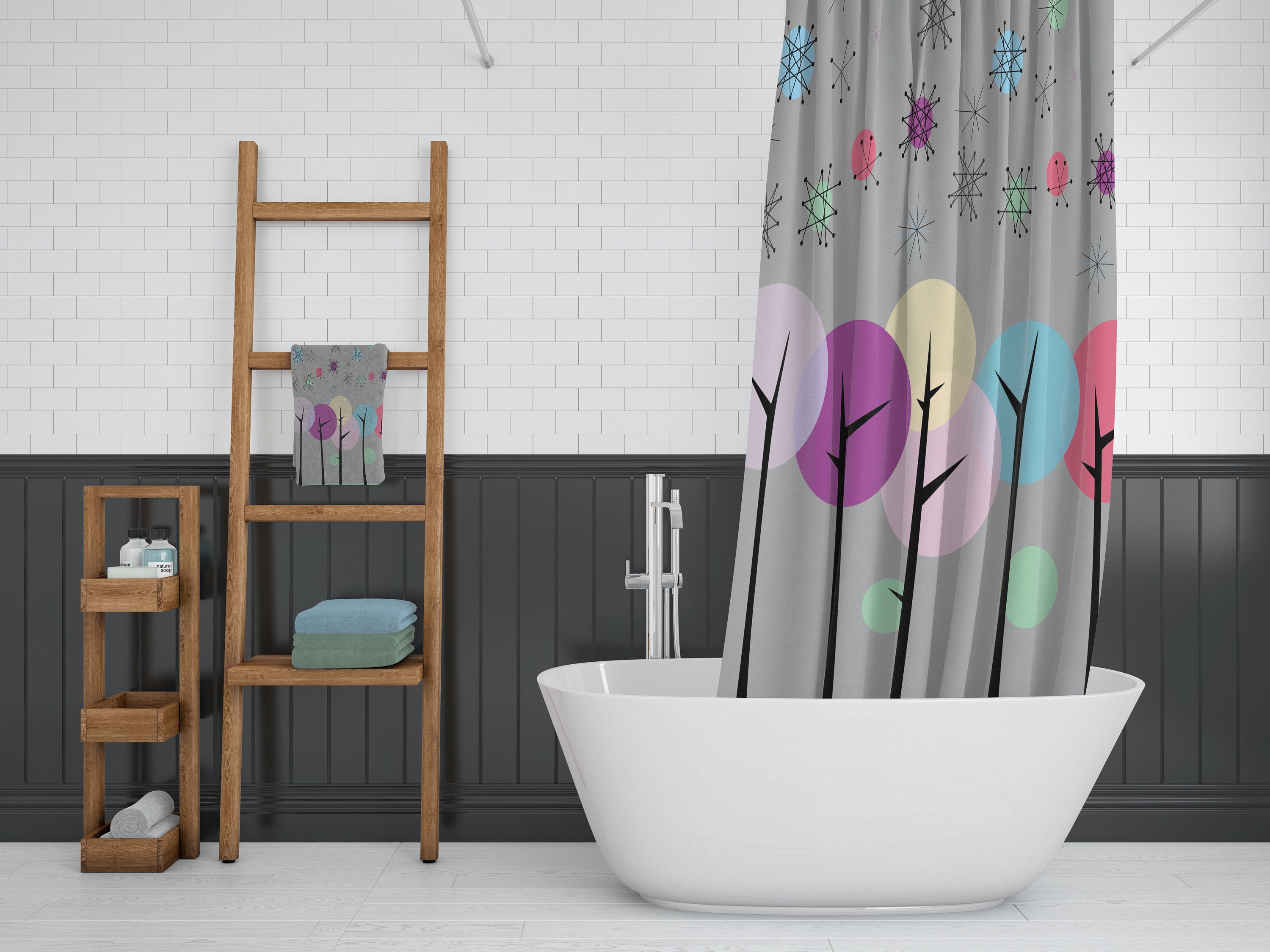 Gray Mid Century Modern Shower Curtain - For a Sleek and Modern Bathroom - Image 3