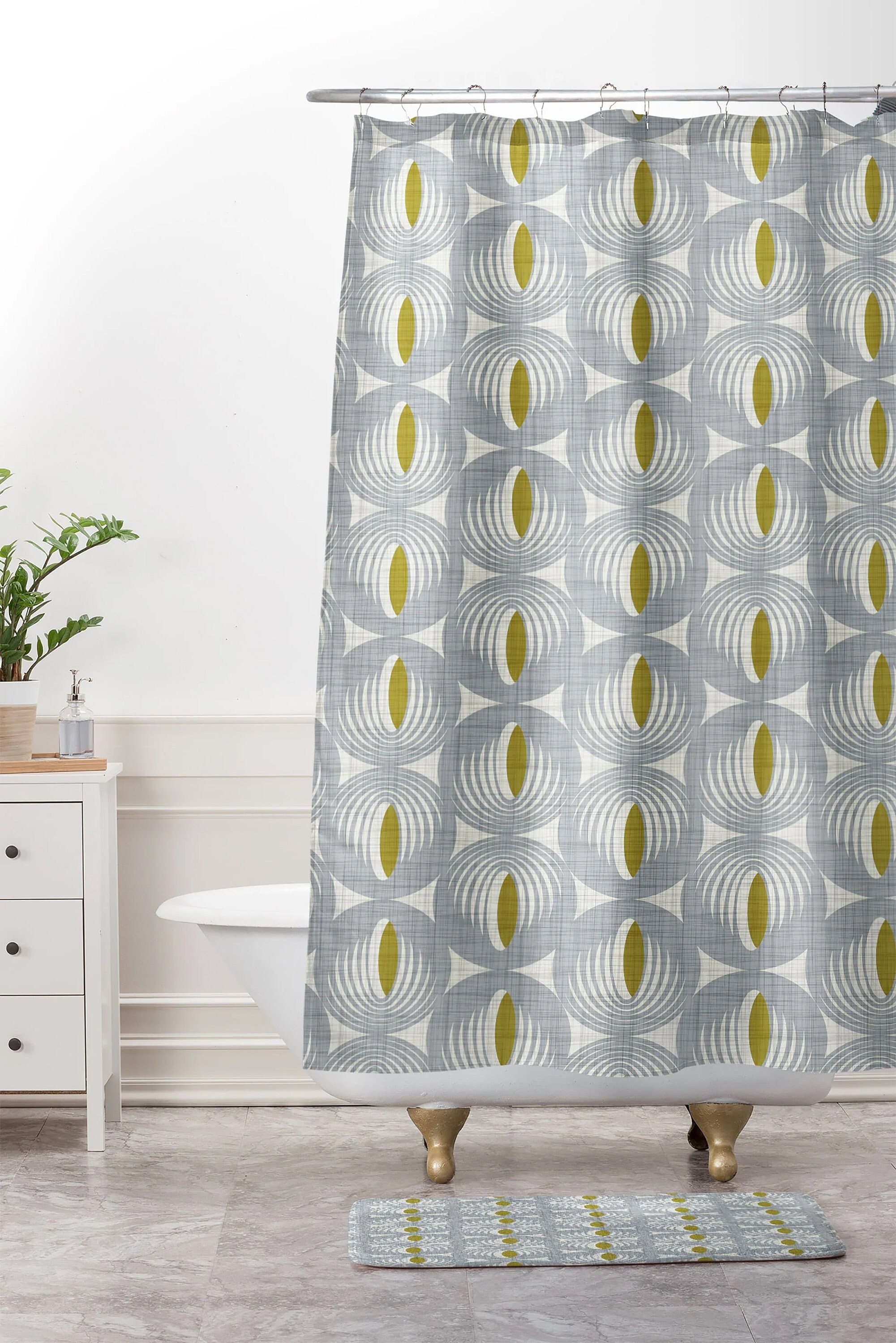 Gray Mid Century Modern Shower Curtain | Retro Geometric Bath Curtain | MCM Bathroom Decor