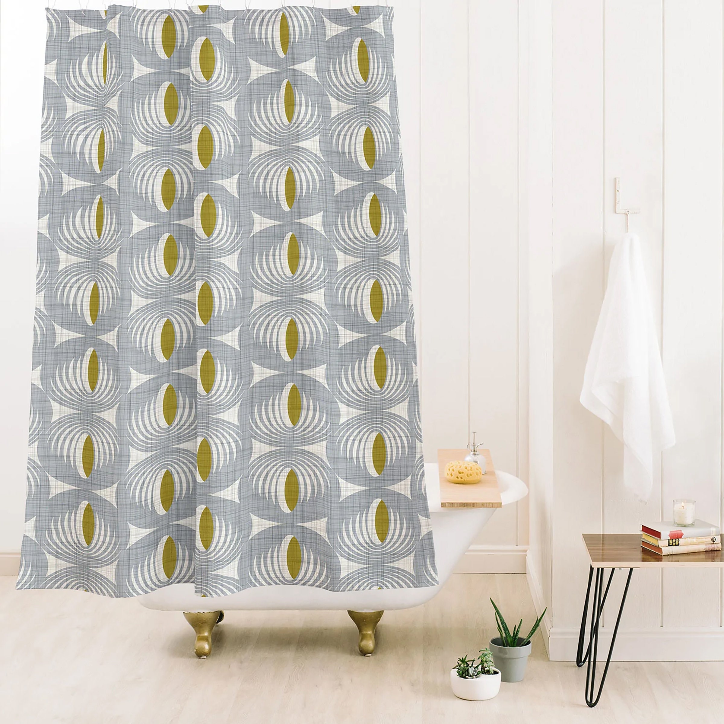 Gray Mid Century Modern Shower Curtain | Retro Geometric Bath Curtain | MCM Bathroom Decor - Image 3