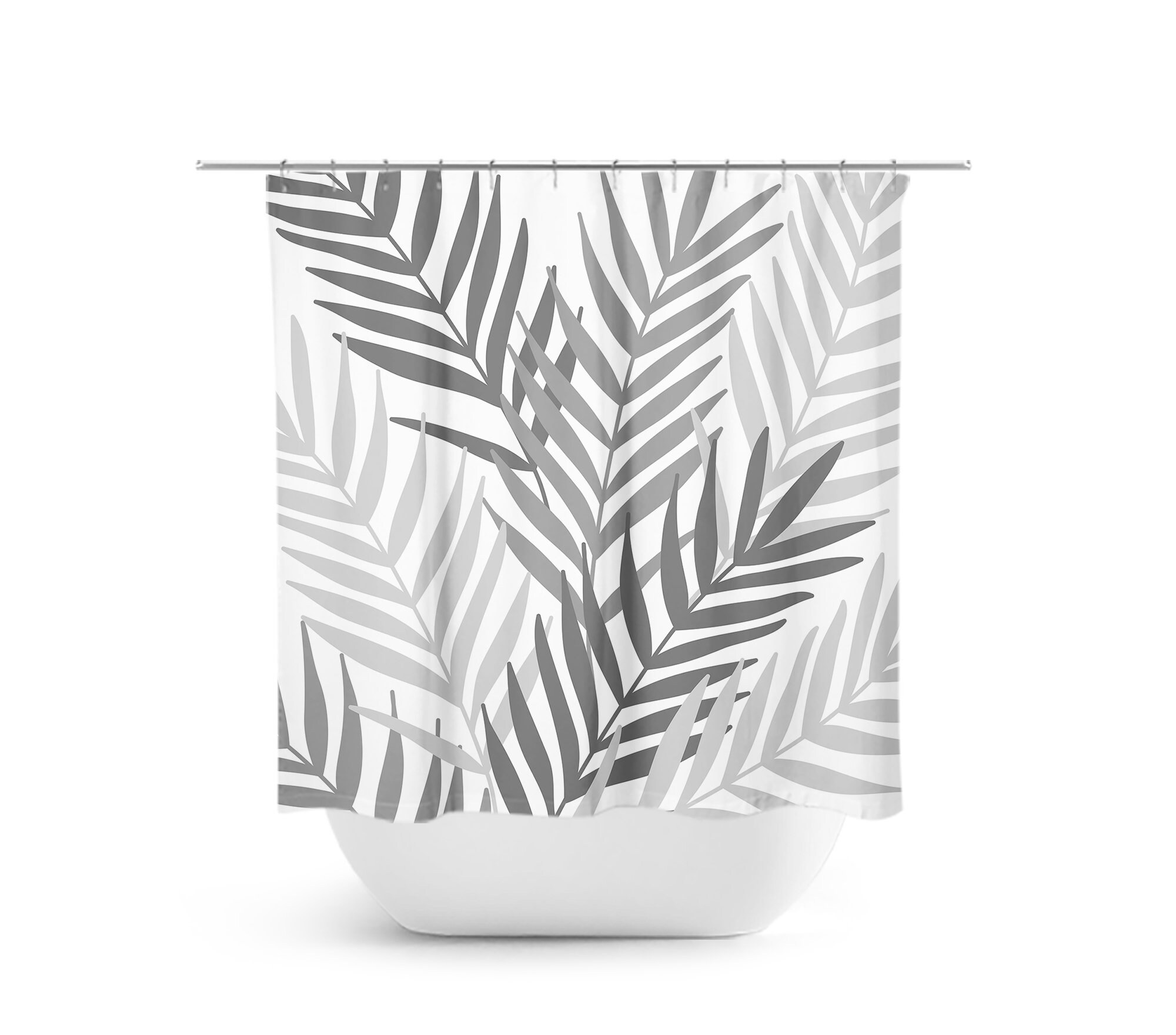 Gray Palm Tree Shower Curtain, Tropical Botanical Bathroom Decor for Guest Bathroom - SHOWER65
