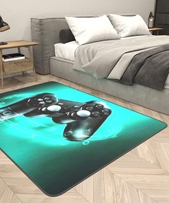 Gray Patterned Gamer Gamepad Controller Area Rug for Room Decor