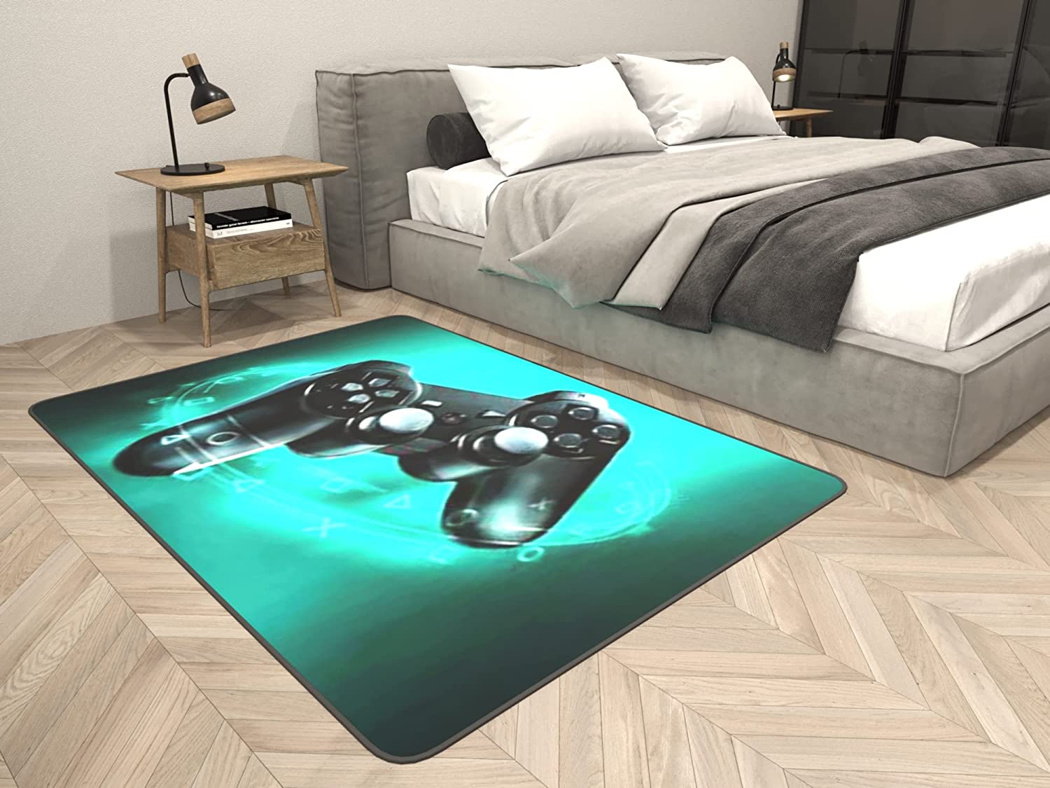 Gray Patterned Gamer Gamepad Controller Area Rug for Room Decor