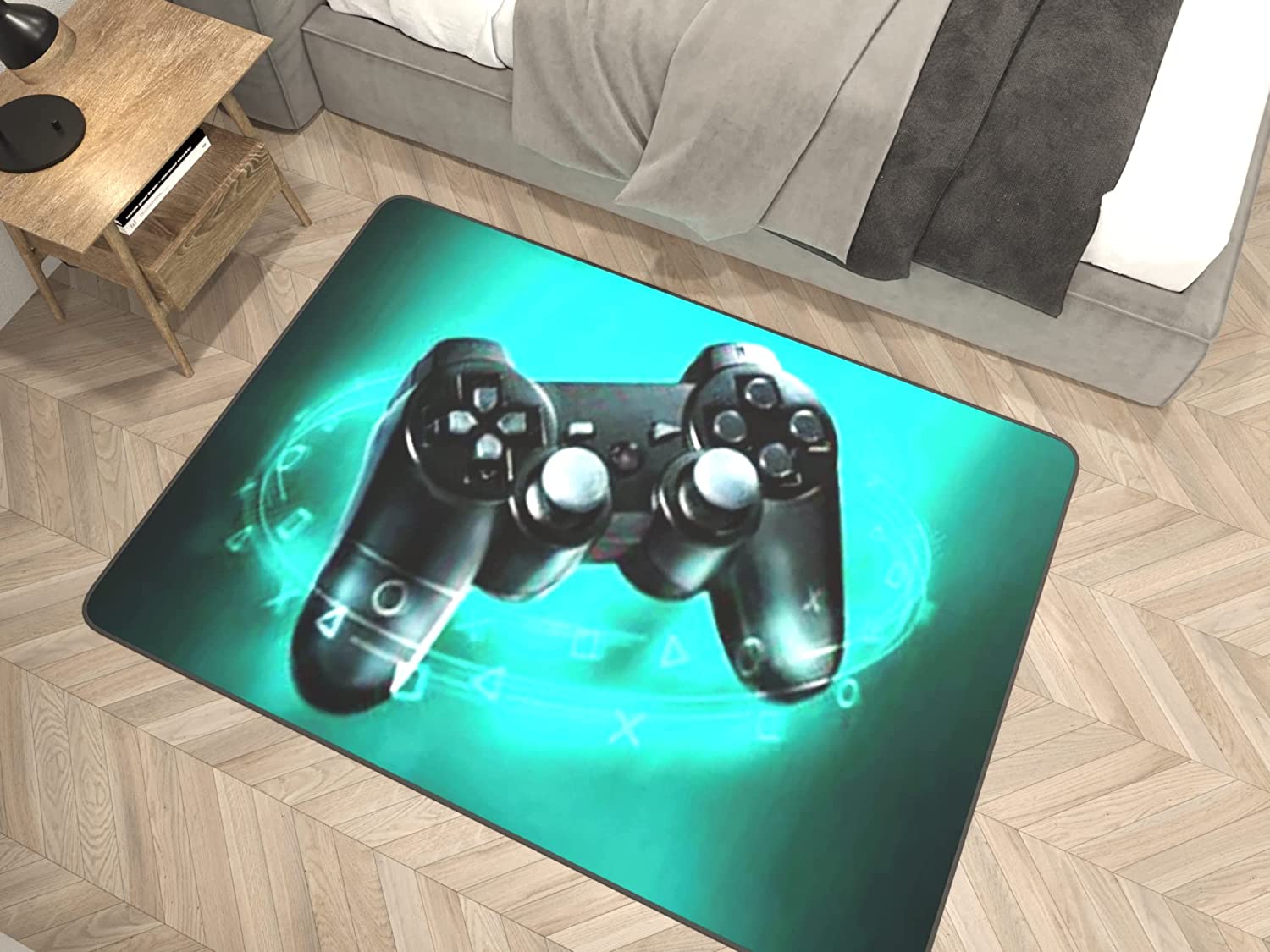 Gray Patterned Gamer Gamepad Controller Area Rug for Room Decor - Image 3
