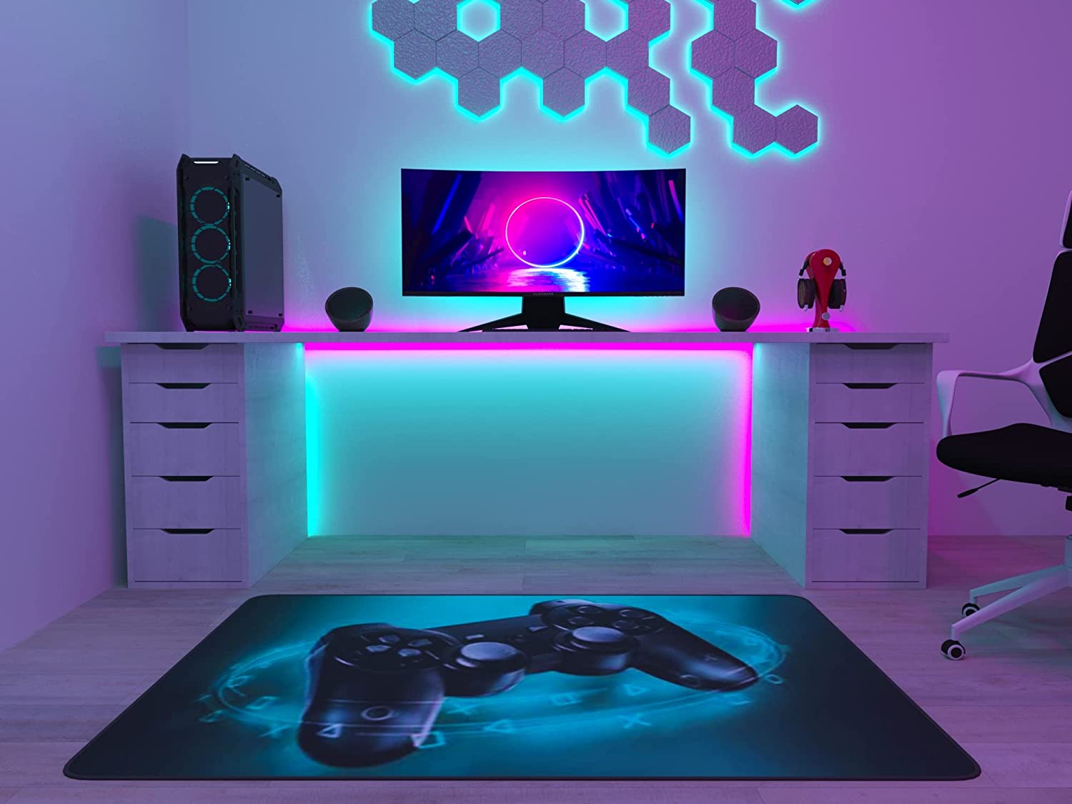 Gray Patterned Gamer Gamepad Controller Area Rug for Room Decor - Image 4