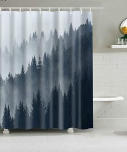 Gray Pine Trees Forest Shower Curtain - Minimalist Simple Modern Fabric Bathroom Curtain