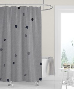 Gray Shades Geometric Minimalist Confetti Cutouts Premium FABRIC SHOWER CURTAIN | Linen Print Modern Lifestyle