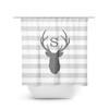 Gray Stripe Monogram Shower Curtain, Deer Head Antler Bathtub Curtain, Woodland Bathroom, Gray Bathroom Decor - SHOWER69