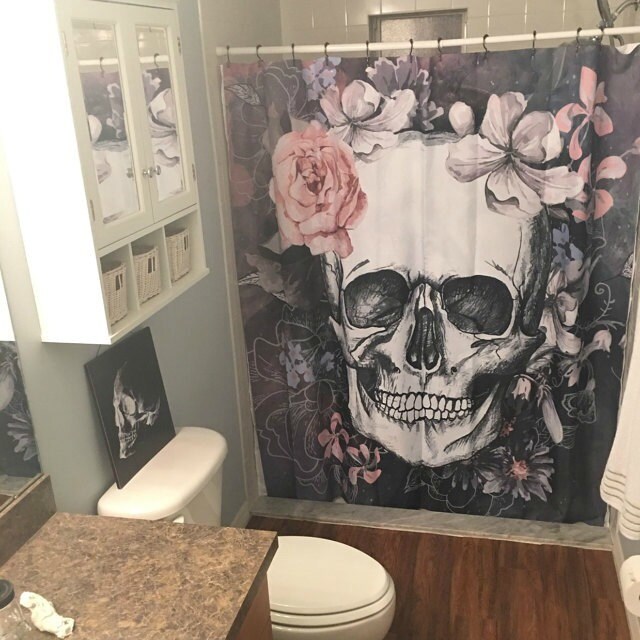 Gray Sugar Skull Shower Curtain with Antique Style - Image 3