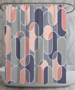 Gray and Pink Eclectic French Bath Decor Shower Curtain - Retro Oval Shapes