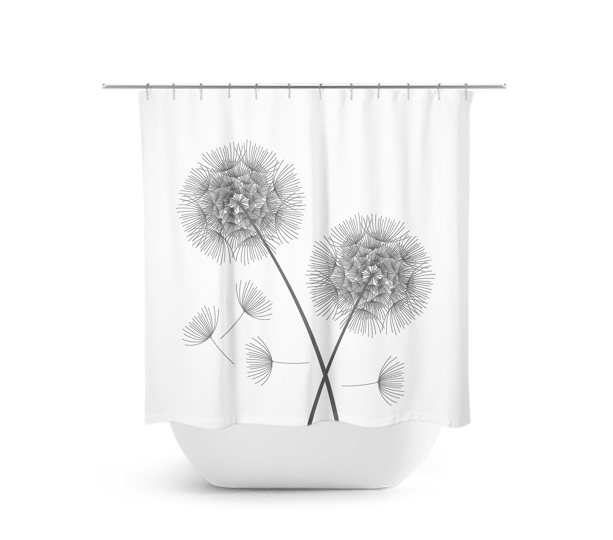 Gray and White Dandelion Shower Curtain for Rustic Farmhouse Bathroom Decor