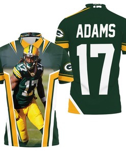 Green Bay Packer Davante Adams Legend 17 Yellow Green Polo Shirt with Breathable Fabric