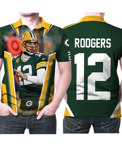 Green Bay Packers Aaron Rodgers 3D Polo Designed in Green American Football Jersey edition for fans